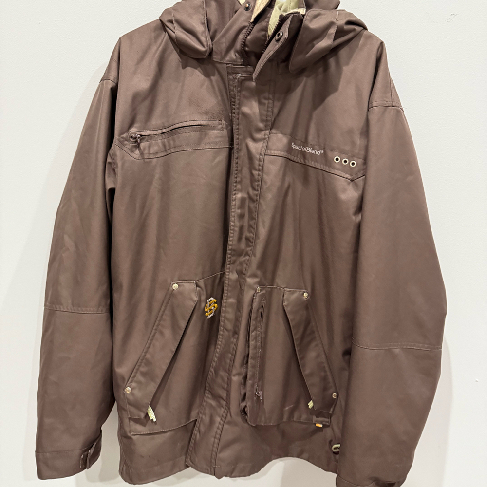 Special Blend Snowboard Jacket Brown Hooded Hoodie lined Small